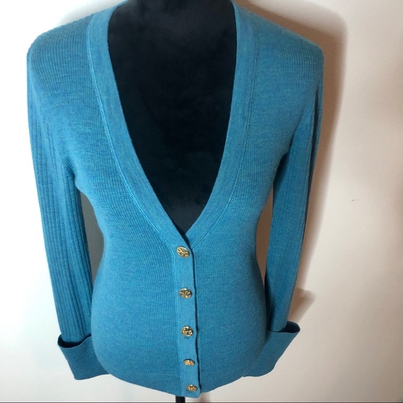 Tory Burch Teal Ribbed Cardigan - Picture 3 of 13